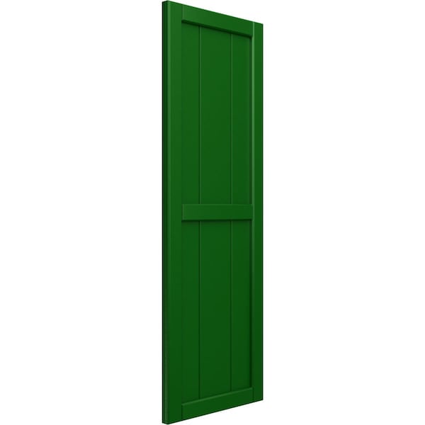 True Fit PVC, Three Board Framed Board-n-Batten Shutters, Viridian Green, 16 1/8W X 74H